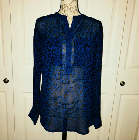a.n.a Tops - A.n.a blue black sheer cheetah print tunic top